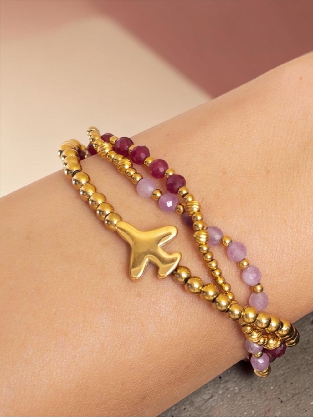 Airplane and Stone Bracelet Stack (NWOT)